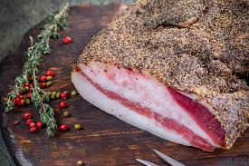 Guanciale di Amatrice — cured pork cheek imported from Sano delicatessen in Amatrice, Italy
