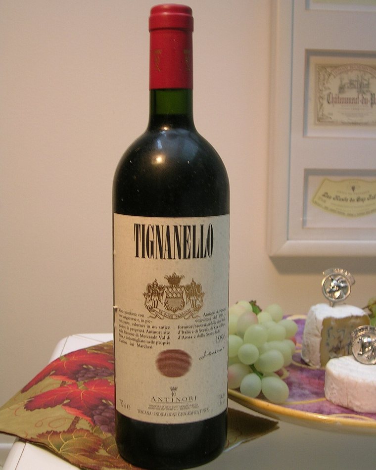 A bottle of Tignanello by Antinori, Toscana IGT